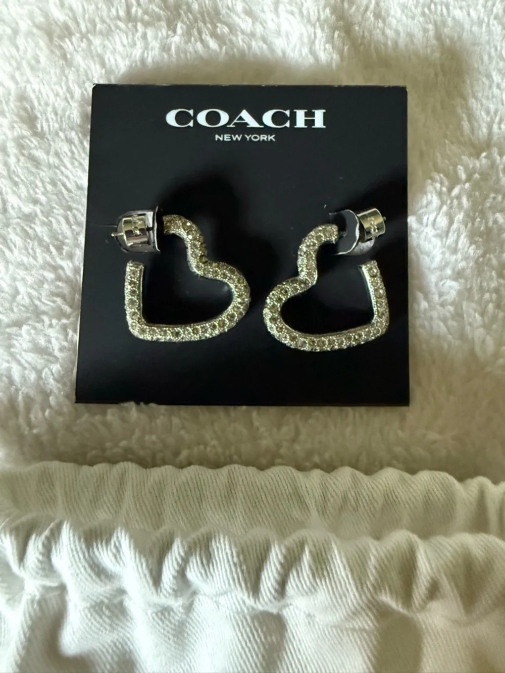 COACH Crystal Heart Hoop Earrings - Silver - Picture 3 of 3